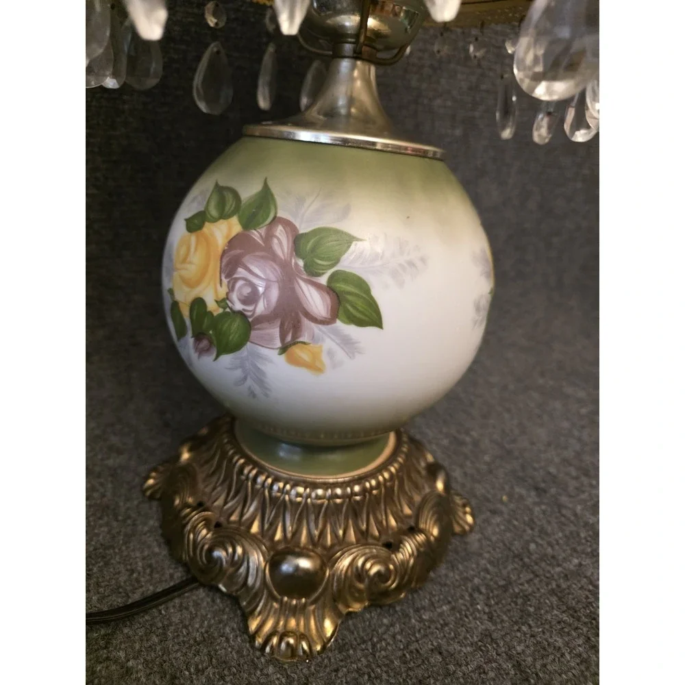 Antique Rose on Green Hurricane Lamp 10